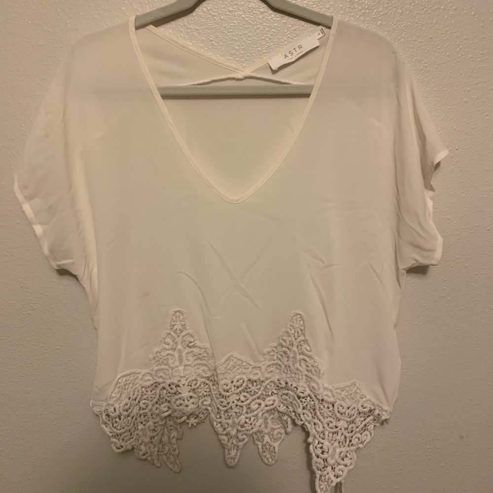 Short Sleeve Blouse with Lace Trim